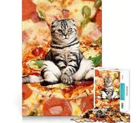 Puzzle 1000 pièces Chat et Pizza,Assemblage Parfait,Jeu Artistique et intellectuel,défi pour se détendre,Cadeau d'anniversaire Amusant (38x52cm)