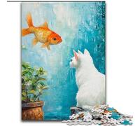 Puzzle 1000 pièces Chat et Poisson Rouge pour Adultes, Cadeaux, Interaction Parent-Enfant intéressante pour réduire Le Stress (50x75cm)