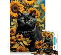 Puzzle 1000 pièces Chat et Tournesols Bordure Parfaite Jeu Cognitif Jeu de Motivation Jeu de Sérénité Décoration Art de Noël (38x26cm)