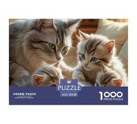 Puzzle 1000 pièces Chat Famille Ensemble pour Décoration et Cadeaux - Jeu Chat Famille, Papier Recy adeau Adulte 52x38cm