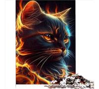 Puzzle 1000 pièces Chat Feu Visage Animal Puzzles pour Adultes Puzzle Puzzles en Carton Puzzles pour Adultes Liste de Souhaits de Noël avec Le Père Noël 1000 pièces (26x38 cm)