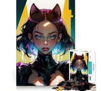 Puzzle 1000 pièces Chat Fille Premium Découpe Jeu de Jeu et d'Éveil,Jouet de Détente et de Bien-être,Cadeau d'anniversaire Amusant (38x52cm)