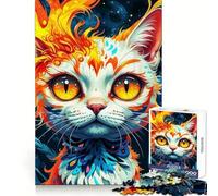 Puzzle 1000 pièces Chat Flamme Céleste Adultes 50x75cm Idéal pour développer la Concentration et favoriser Un Engagement Doux Cadeau de Noël Artistique