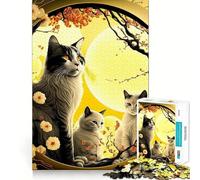 Puzzle 1000 pièces Chat Fleurs de Cerisier,Assemblage Parfait,Jeu Artistique et intellectuel,défi pour se détendre,Cadeau d'anniversaire Amusant (50x75cm)