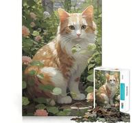 Puzzle 1000 pièces Chat Fleurs Mignonnes Bords Parfaits Jeu cognitif Jeu Lent Décoration Artistique de Noël (50x75cm)