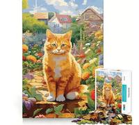 Puzzle 1000 pièces Chat Fleurs Mignonnes Bords Parfaits Jeu cognitif Jeu Lent Décoration Artistique de Noël (38x52cm)
