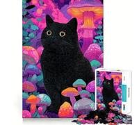 Puzzle 1000 pièces Chat Forêt de Champignons,Assemblage Parfait,Jeu créatif et Artistique pour se détendre et s'amuser,décoration de Noël (38x52cm)