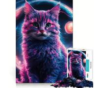 Puzzle 1000 pièces Chat Galaxie Bordure soignée Décoration Jeu cognitif Jouet Facile à Utiliser et Amusant Cadeau de Loisirs de Noël (38x52cm)
