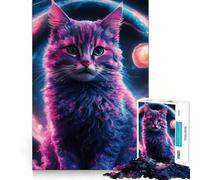 Puzzle 1000 pièces Chat Galaxie Décoration découpée soignée Jeu de réflexion Cadeau Jeu Calme Activité d'anniversaire (38x26cm)