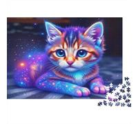 Puzzle 1000 pièces Chat Galaxie Fantaisie - Portrait de Chat Spatial Galactique - Jeu éducatif pour Adultes - Décoration intérieure - Défi - Cadeau d'anniversaire - 70 x 50 cm