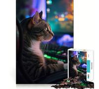 Puzzle 1000 pièces Chat Gaming Lazy Neat Edge Decor Jeu cognitif Jouet Facile à Passer Amusant Cadeau de Loisirs de Noël (50x75cm)
