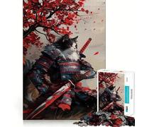 Puzzle 1000 pièces Chat Guerrier samouraï et Feuilles Rouges pour Adultes, 50x75cm, pour renforcer la mémoire, se détendre et s'amuser Un Cadeau élégant et de qualité