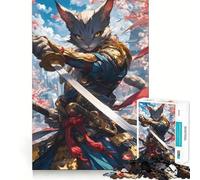 Puzzle 1000 pièces Chat Guerrier Samouraï pour Adolescents Jeu de Logique et de Train Loisirs et Amusant Découpe Lisse Cadeau Spécial (50x75cm)