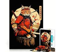 Puzzle 1000 pièces Chat Guerrier Samouraï pour Adolescents Jeu de Logique et de Train Silencieux et Amusant Découpe Lisse Joli Cadeau (50x75cm)
