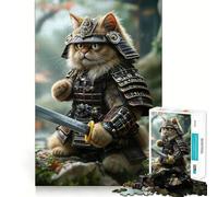 Puzzle 1000 pièces Chat Guerrier Samouraï pour Adultes Jeu Intellectuel et Apaisant Découpe Précise Cadeau de Noël (38x26cm)