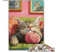Puzzle 1000 pièces Chat Jouant avec Une pelote de Laine pour Adultes et Adolescents, Jeux de détente pour renforcer l'amour Entre Couples (50x75cm)
