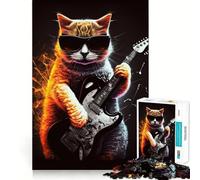 Puzzle 1000 pièces Chat Jouant de la Guitare Découpe Impeccable Jeu Amusant et résolveur de problèmes Jeu Gratuit Cadeau Artistique de Noël (38x26cm)