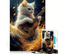Puzzle 1000 pièces Chat Jouant de la Guitare Jeu sans Couture Activité intellectuelle et relaxante Cadeau d'anniversaire Amusant (50x75cm)