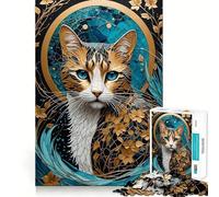 Puzzle 1000 pièces Chat Kintsugi Bords Nets Décoration Jeu cognitif Jouet Facile à Vivre et Amusant Cadeau de Noël (50x75cm)