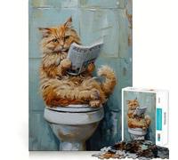 Puzzle 1000 pièces Chat lisant Le Journal sur Les Toilettes Découpe précise Jeu créatif et Artistique pour Un Moment de détente Cadeau d'anniversaire idéal (50x75cm)