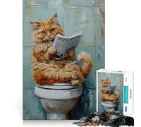 Puzzle 1000 pièces Chat lisant Le Journal sur Les Toilettes Jeu d'articulation Fin et Amusant,activité Cognitive et Calme,Cadeau d'anniversaire Artistique (38x52cm)