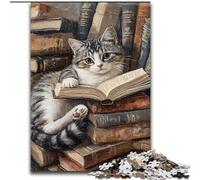 Puzzle 1000 pièces Chat lisant Un Livre pour Adultes et Adolescents, Jeu Stimulant et Jeu Familial, Collection d'artistes, Beaux-Arts pour Les 14 Ans et Plus 50x75cm