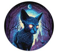 Puzzle 1000 pièces Chat Lumière Noire Puzzle Rond 1000 pièces Un Casse-tête Stimulant pour Les Adolescents, Une soirée de Jeux en Famille Amusante 1000 pièces (67,5x67,5cm)