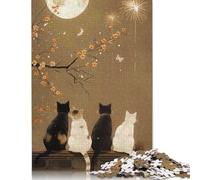 Puzzle 1000 pièces Chat Lune Nuit pour Adultes Puzzles pour Adultes et Adolescents Cadeaux Secret du Père Noël 1000 pièces (75x50cm)