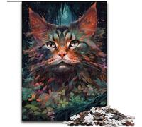 Puzzle 1000 pièces Chat Maine Coon coloré en Bois, Casse-tête Haute difficulté pour Adolescents 50x75cm Un pour Noël ou Un Anniversaire