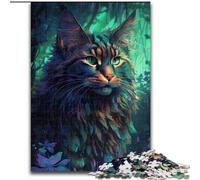 Puzzle 1000 pièces Chat Maine Coon coloré en Bois, Casse-tête Haute difficulté pour Adolescents 50x75cm Un pour Noël ou Un Anniversaire