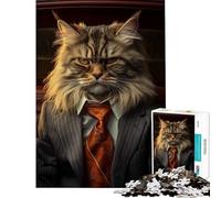 Puzzle 1000 pièces Chat Maine Coon Mafia Jeu éducatif Défi d'intelligence Jouet addictif Cadeau Père Noël Secret Cadeau d'anniversaire (Dimensions 38x26cm)