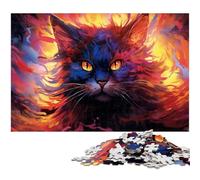 Puzzle 1000 pièces Chat Maine Coon psychédélique coloré Puzzle en Bois pour Enfants Jeux éducatifs pour Adultes 1000 pièces (75 x 50 cm)