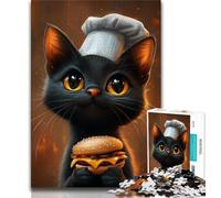 Puzzle 1000 pièces Chat Mangeant Un Hamburger pour Adultes, Jouet éducatif et décompressant, décoration Parfaite (38x26cm)