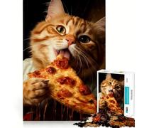 Puzzle 1000 pièces Chat Mangeant Une Pizza Bordure Parfaite Jeu cognitif Jeu Lent Décoration Artistique de Noël (38x52cm)