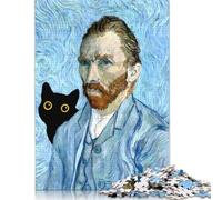 Puzzle 1000 pièces Chat Mignon avec Van Gogh pour Adultes, difficulté : renforce Les Relations Entre Les Membres de la Famille (38 x 26 cm)
