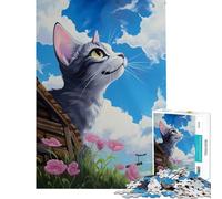 Puzzle 1000 pièces Chat Mignon regardant Le Ciel Défi éducatif mais Aussi Jouet Amusant et Humoristique Décoration Murale pour Les 14 Ans et Plus (38x26cm)