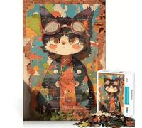 Puzzle 1000 pièces Chat Mural avec Lunettes Bordure Parfaite Jeu cognitif Jeu Lent Décoration Artistique Amusante pour Noël (38x52cm)