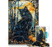 Puzzle 1000 pièces Chat Mystique sous Verre pour Adultes Think Toy Paisible et Amusant Découpe Nette Pièce d'art de qualité (38x26cm)