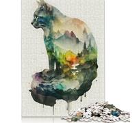 Puzzle 1000 pièces Chat Nature Aquarelles Puzzle Adultes Difficulté Puzzle Jeu Éducatif Jouet Décoration Familiale 1000pcs (75x50cm)