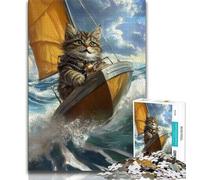 Puzzle 1000 pièces Chat naviguant en mer pour Adolescent, défi d'intelligence cérébrale, Jouets addictifs pour la décoration de la Maison (Taille 38x26cm)