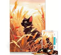 Puzzle 1000 pièces Chat Noir Assis dans Un Champ de blé,découpe précise,défi Intelligent et Amusant,Divertissement et décoration de Noël (50x75cm)