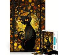 Puzzle 1000 pièces Chat Noir aux Yeux Jaunes,Bords Fins,Loisir créatif,Jeu de détente,Cadeau de décoration d'anniversaire (50x75cm)