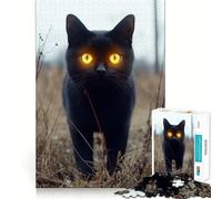 Puzzle 1000 pièces Chat Noir aux Yeux Jaunes Lumineux Jeu d'articulation Fine et Amusant,Stimulant pour Le Cerveau,Moment de détente,Cadeau de Noël (38x26cm)