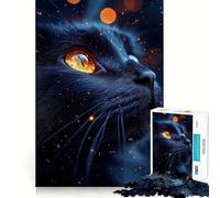 Puzzle 1000 pièces Chat Noir aux Yeux Lumineux,découpe précise,défi Intelligent et Amusant,Divertissement et décoration de Noël (38x26cm)