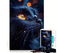 Puzzle 1000 pièces Chat Noir aux Yeux Lumineux Jeu d'articulation Fine et Amusant,Stimulant pour Le Cerveau,Moment de détente,Cadeau de Noël (50x75cm)