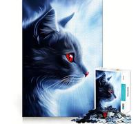 Puzzle 1000 pièces Chat Noir aux Yeux Rouges,Bords Parfaits,Jeu de réflexion,Divertissement Relaxant,Cadeau de décoration d'anniversaire (50x75cm)