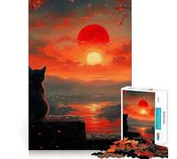 Puzzle 1000 pièces Chat Noir Bloodmoon,décoration soignée,Casse-tête,Cadeau,Jeu de Paix,œuvre d'art de Noël (38x26cm)