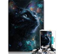 Puzzle 1000 pièces Chat Noir Ciel Étoilé pour Adultes et Adolescents, Soulagement du Stress, Défi Difficile, Renforce l'amour Entre Couples 50x75cm