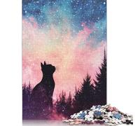 Puzzle 1000 pièces Chat Noir Ciel Nocturne Puzzles Adultes Difficulté Puzzles Éducation Jouets Jeux Famille Décoration (75x50cm)