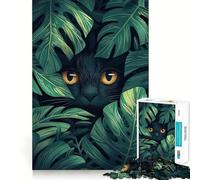 Puzzle 1000 pièces Chat Noir dans des Feuilles Tropicales Jeu d'articulation Pointue,entraînement cérébral Amusant,Jeu pour Passer Un Moment agréable,décoration Murale de Noël (38x52cm)